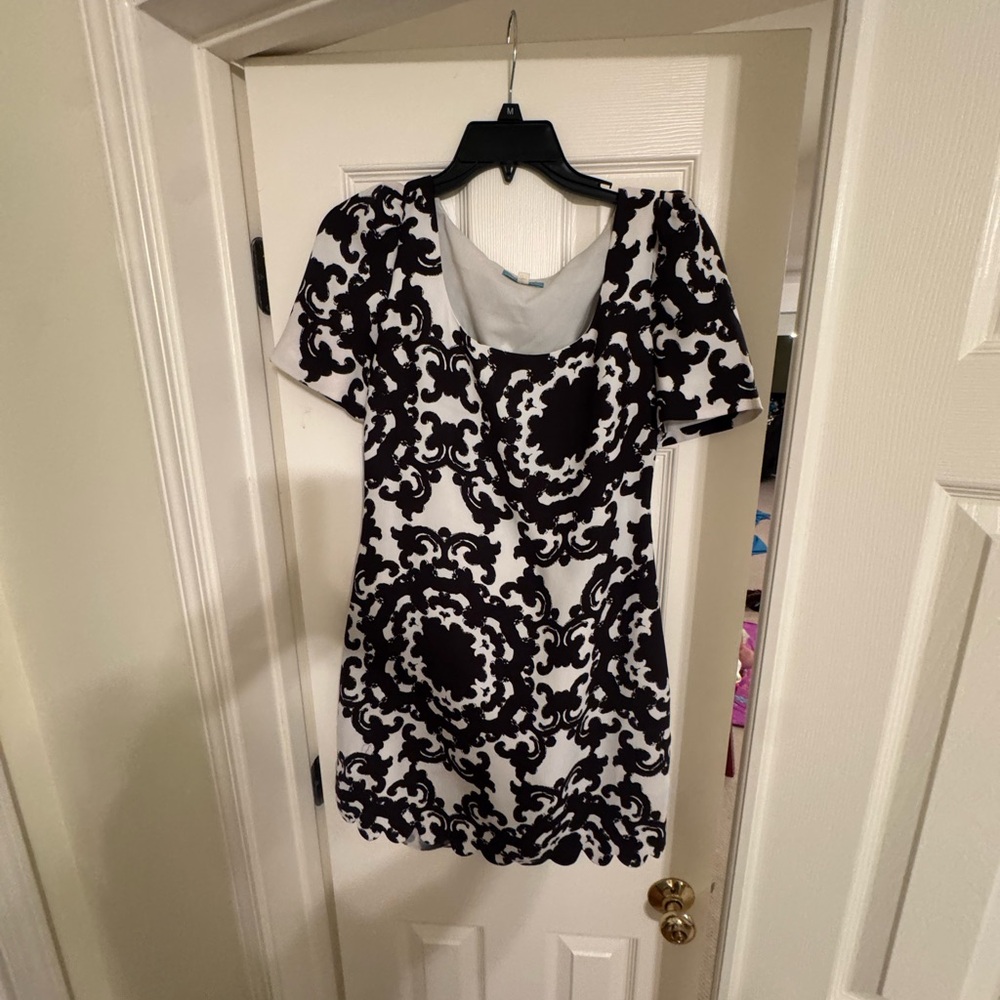 Anthropologie Black and White Puff Sleeve Sheath dress